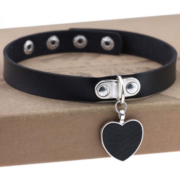 Collana con ciondolo a cuore Punk Goth Collare in pelle NERO