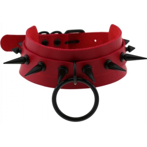 Joy Jewels Double Layer PU Leather Black Nail Collar RED