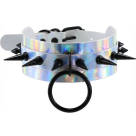 Joy Jewels Double Layer PU Leather Black Nail Collar - Laser WHITE