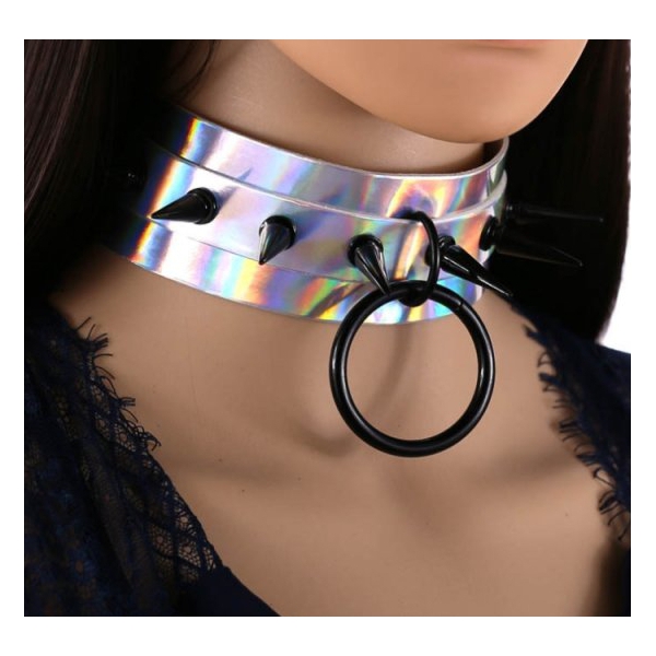 Collar Strobo Laser Spike Plata-Negro