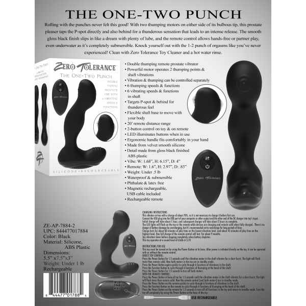 The One-Two Punch Vibrating Prostate Stimulator 12 x 3.7cm