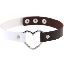 Double Color Metal Heart Collar WHITE/COFFEE