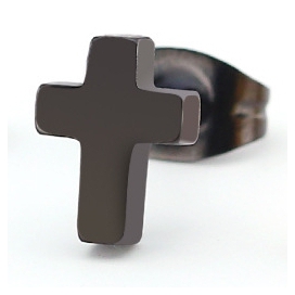 Malejewels Small Metal Cross Earring Stud BLACK