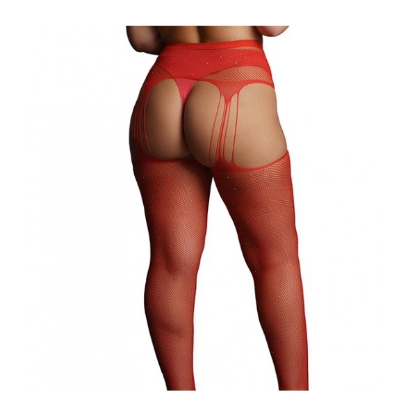 RHINESTONE Red suspender tights