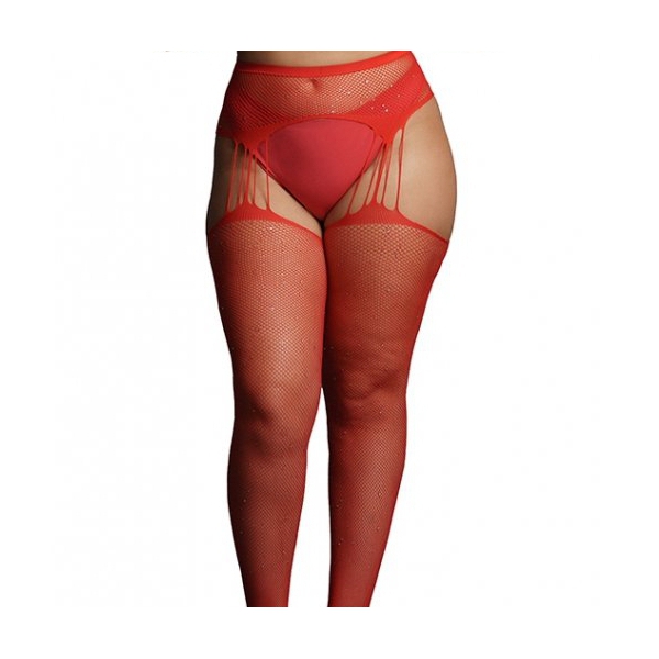 RHINESTONE Red suspender tights