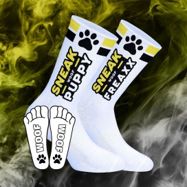 SneakFreaxx Woof Puppy Socks White-Yellow