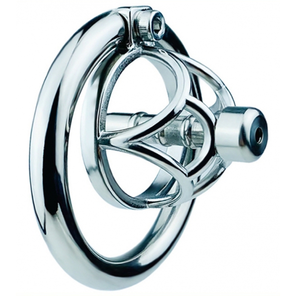 Metal chastity cage with Hexy urethra plug 3 x 3.3cm