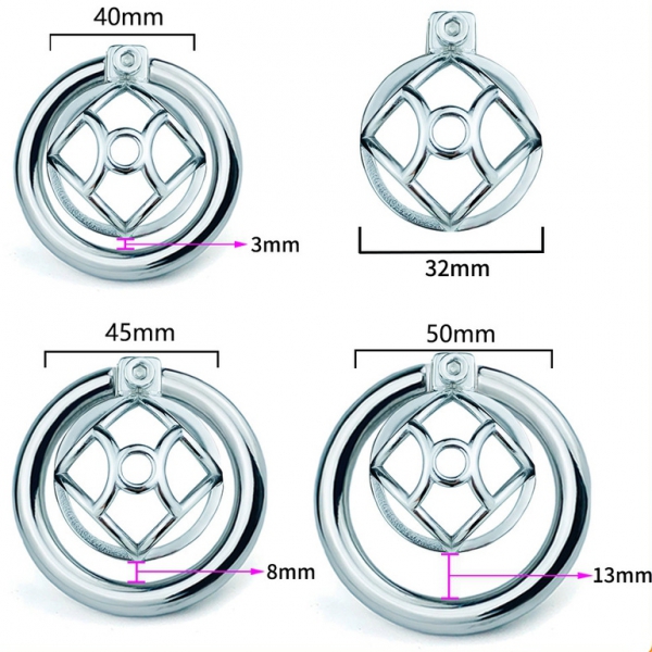 Jaula de castidad metálica con tapón uretral hexagonal 3 x 3,3 cm