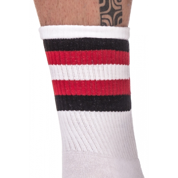 HALF SOCKS Riscas Branco Preto Vermelho