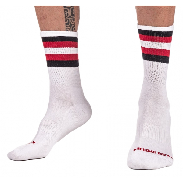 HALF SOCKS Stripes White Black Red