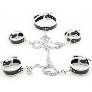 KINKgear Restraint PU Leather Hands Cuffs Neck Collar Set WHITE