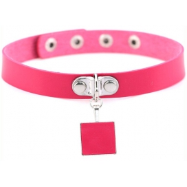 Square Pendant Neck Leather Collar PINK