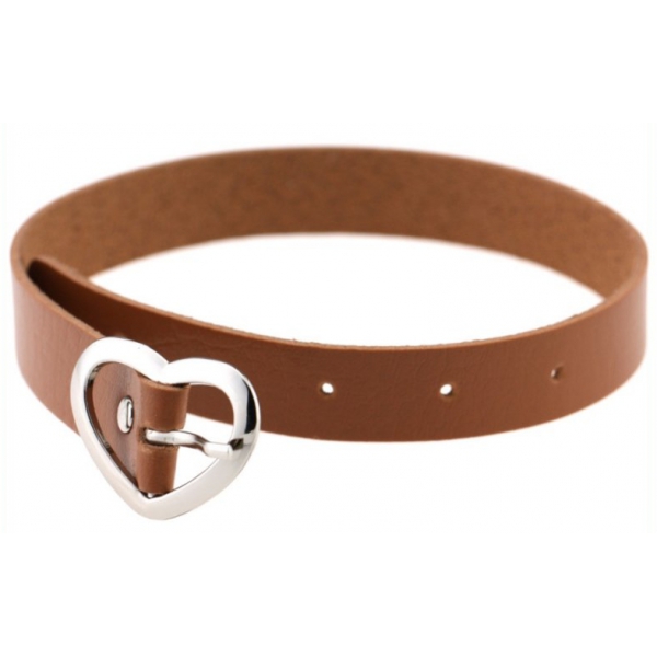 Heart Button Collar BROWN