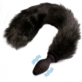 Kinky Puppy Vibration Fox Tail Butt Plug WIRELESS BLACK