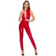 Vinyl Overall Zip V Jumpsuit Rood