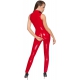 Vinyl Overall Zip V Jumpsuit Rood