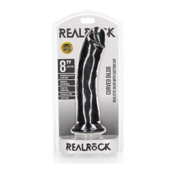 RealRock Curved Saugnapf-Dildo 20 x 4.6cm Schwarz