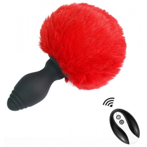 Kinky Puppy Rabbit Tail Vibration Butt Plug WIRELESS RED