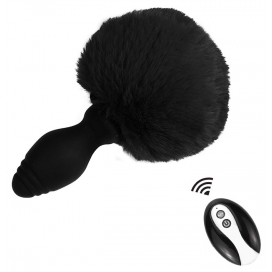 Rabbit Tail Vibration Butt Plug WIRELESS BLACK