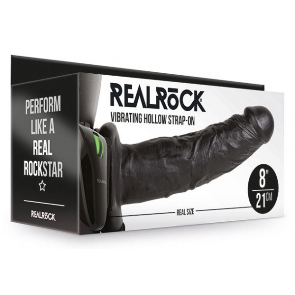 Hollow Vibe RealRock vibrating belt dildo 20 x 4.5cm Black