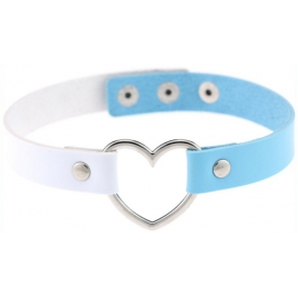 Double Color Metal Heart Collar WHITE/BLUE