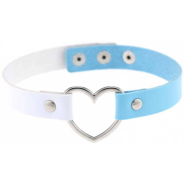 Double Color Metal Heart Collar WHITE/BLUE