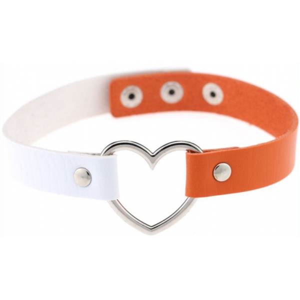 Double Color Metal Heart Collar WHITE/ORANGE