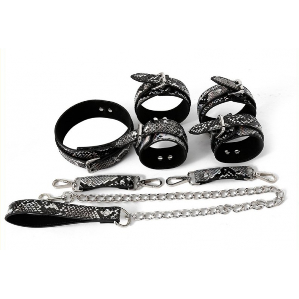 Kit Sm Snakine Halsband und Handschellen Schwarz-Silber