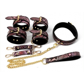 Kit Sm Snakine Halsband en Handboeien Zwart-Roze