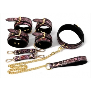 SM Fantasy Kit Sm Snakine Halsband en Handboeien Zwart-Roze