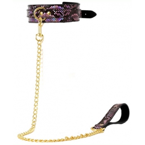 SM Fantasy Snakine Halsband-Leine Schwarz-Rosa