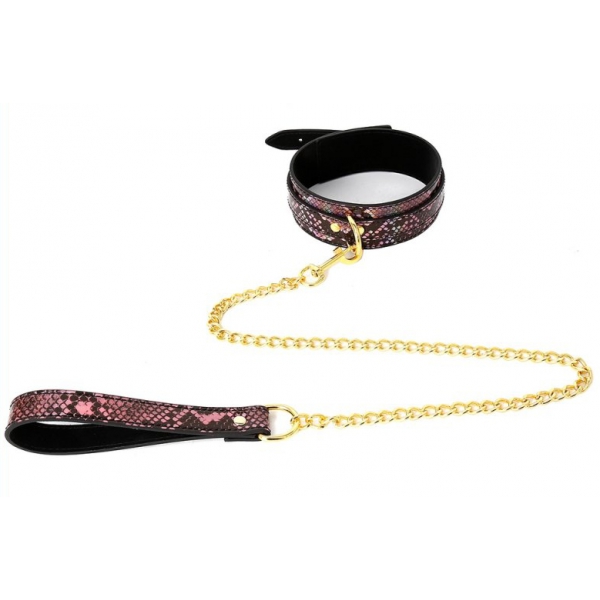 Snakine Halsband-Leine Schwarz-Rosa