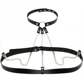 Kinky Party Bondage Collar Waist Chain BLACK