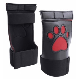 Ouch! Puppy Play Neoprene Puppy Paw Gloves Black-Red