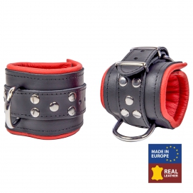Padded leather handcuffs for wrists Black-Red