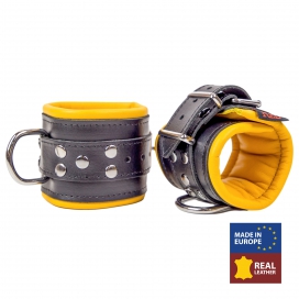 The Red Padded leather handcuffs Black-Yellow