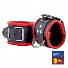 Leather handcuffs for wrists Black-Red