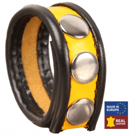 Leather Cockring - Black/Yellow- 3 snaps