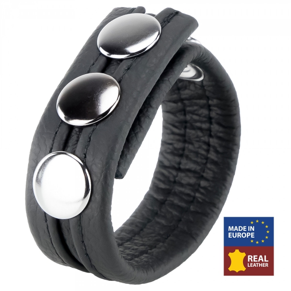 Leather Cockring 3 Pressions Black