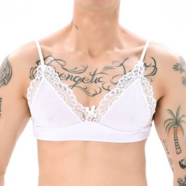 NoGenderWear New Gay Bowknot Lace Bra Sexy Underwear WHITE