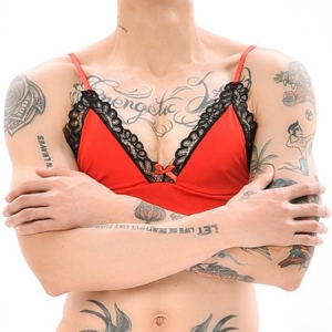 NoGenderWear Reggiseno con bordo in pizzo rosso-nero