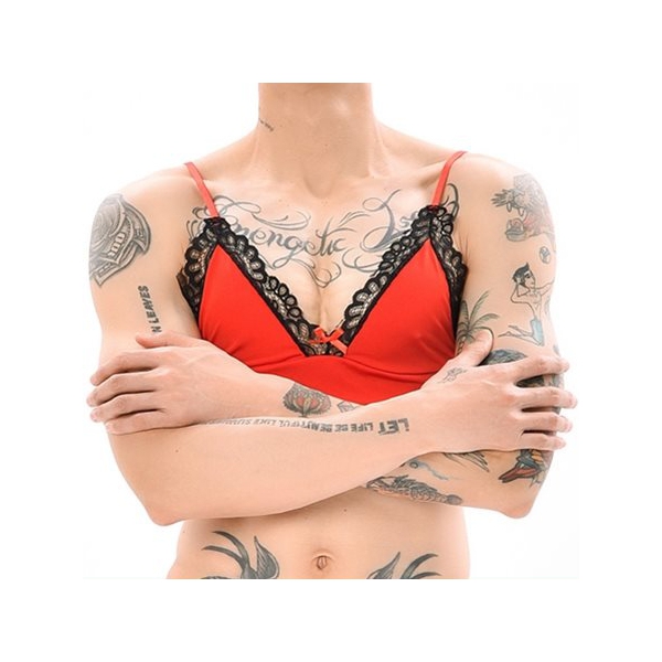 Reggiseno con bordo in pizzo rosso-nero