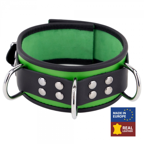 Collana in pelle 3 anelli D verde-nero