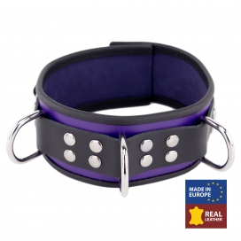 Collar de cuero 3 anillos D púrpura-negro