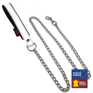 The Red Leash with Leather Handle 1m White