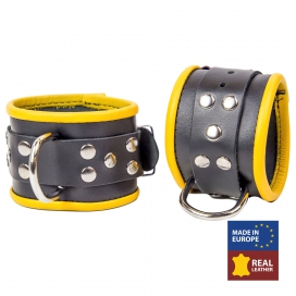 Leather Ankle Cuffs Black-Yellow