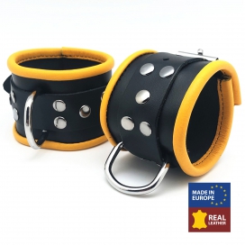 Leather Cuffs for Wrists Black-Yellow