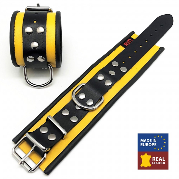 Manette in pelle giallo-nero