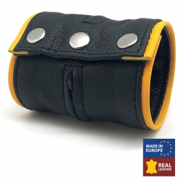Handgelenk Kraftarmband aus Leder - Schwarz/Gelb- mit Reißverschluss