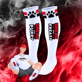 SneakFreaxx Hohe Socken Puppy Tube Weiß-Rot